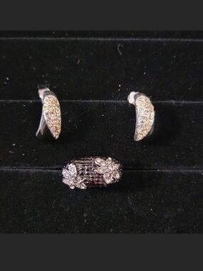 Source Unknown Silver-Tone Crystal Ring and Earrings Set - White